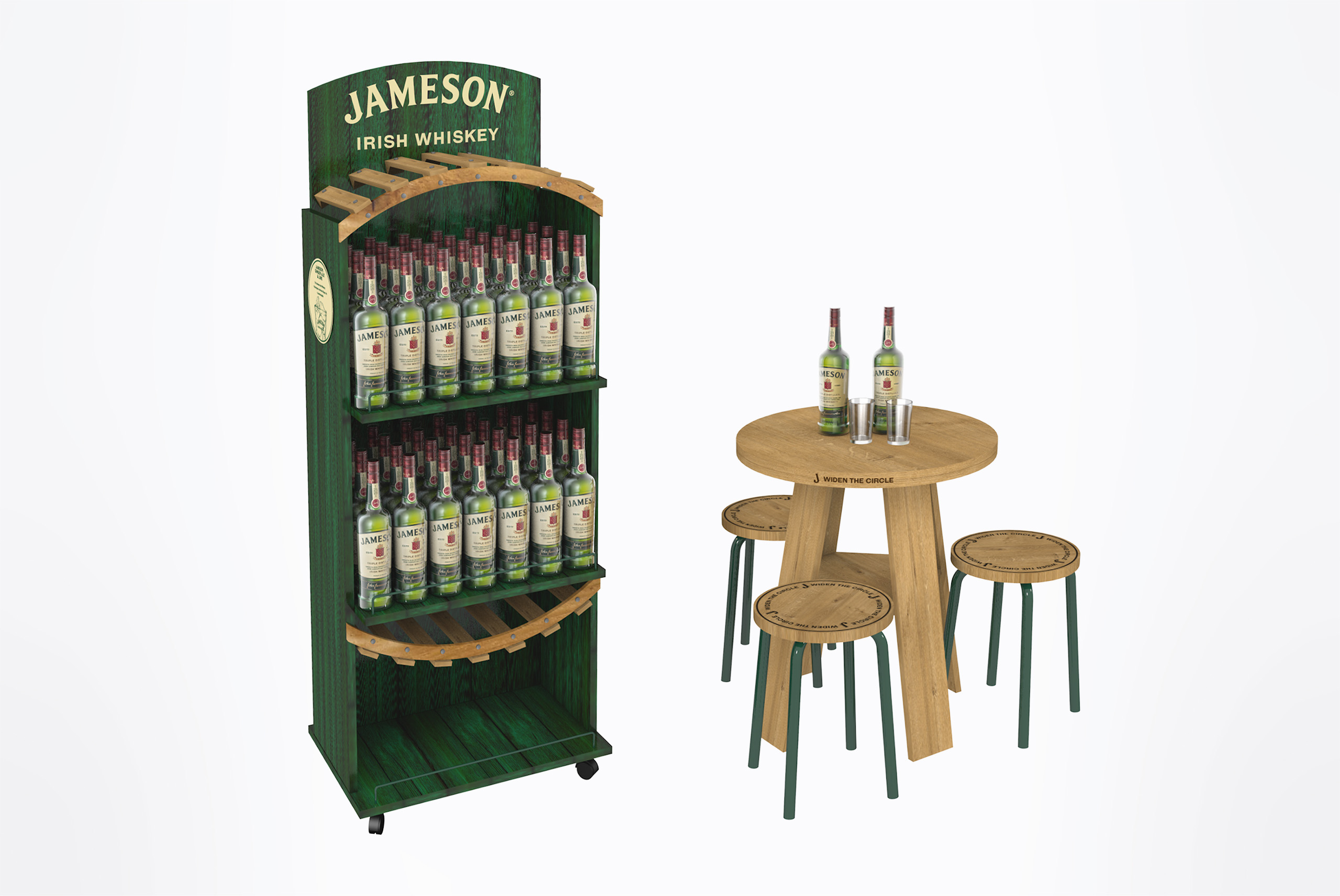 Prodejní stojan a posezení pro Jameson Whiskey